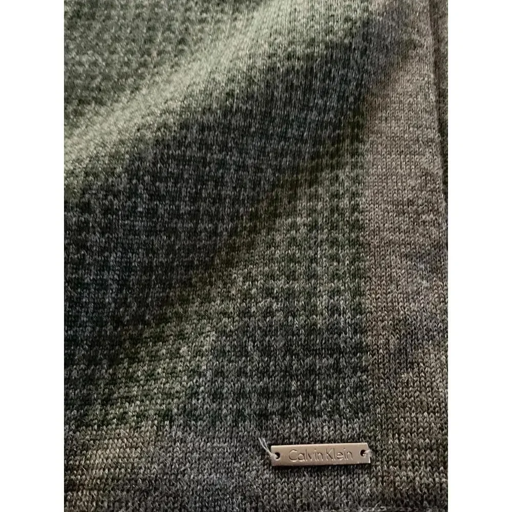 Calvin Klein Gray Green Patterned Wool Blend  Scarf